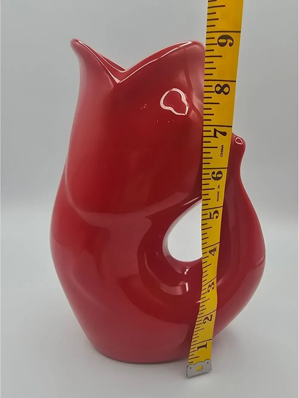 Vintage GurglePot Large Red Fish Pitcher Vase 42 oz Ceramic Gluggle Jug